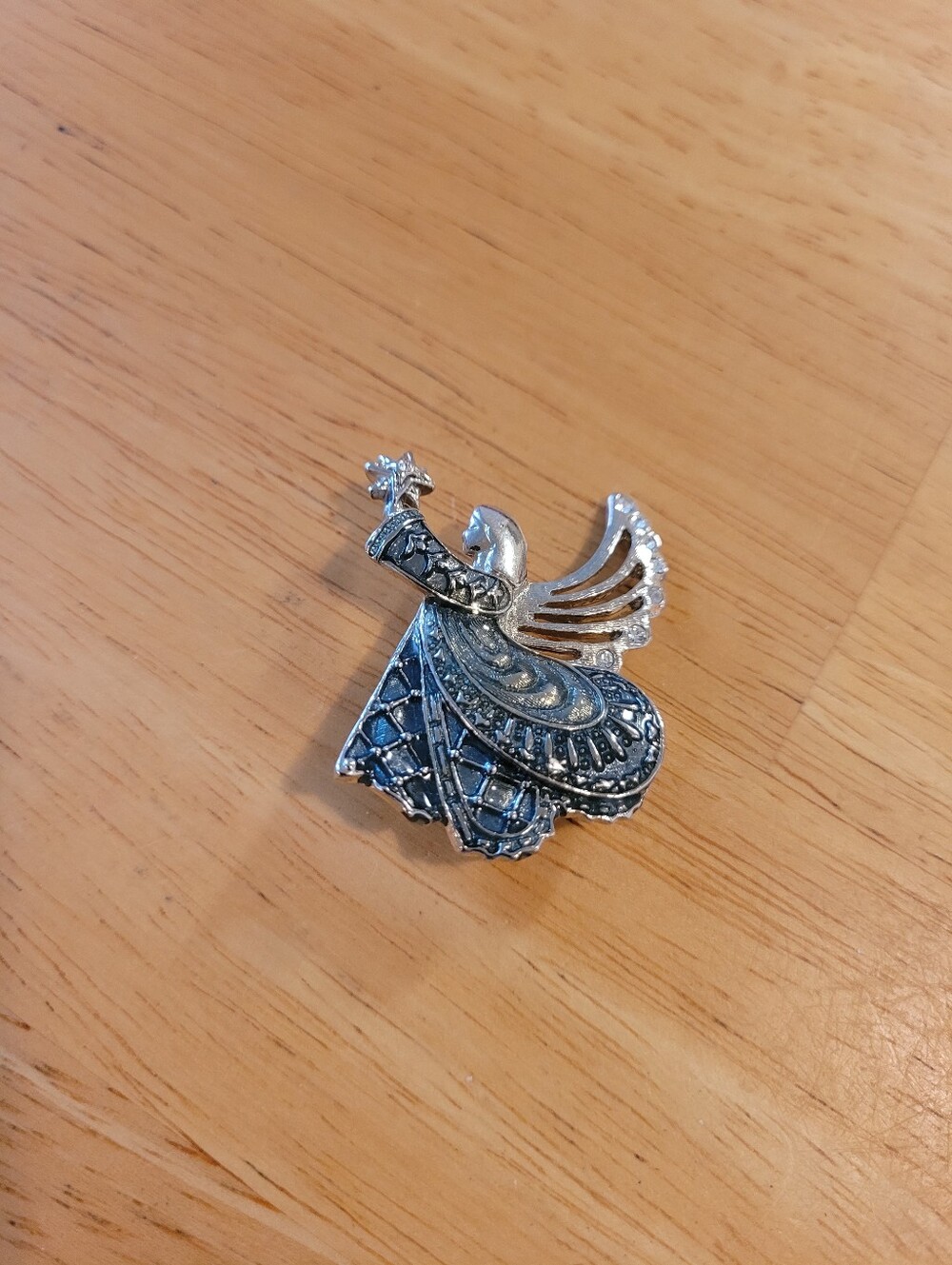 Vintage Monet Silver And Teal Angel Brooch